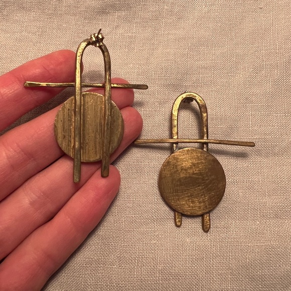 Handmade artisan geometric solid brass statement earrings modern - Picture 4 of 7